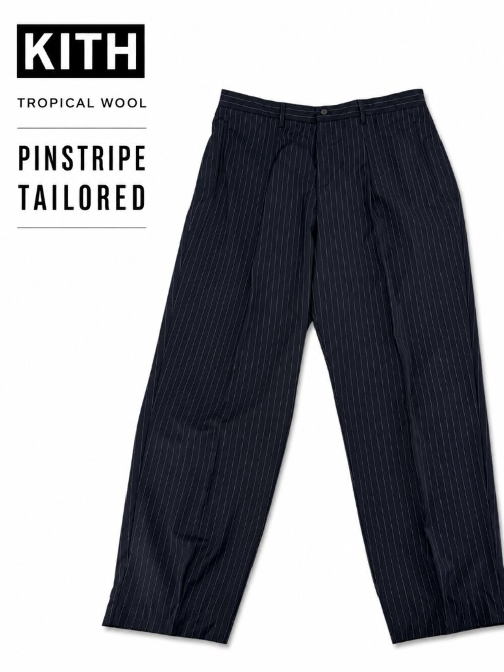 NWT Kith Han Tropical Wool Pinstripe Trousers Navy Size 52 (36x29)